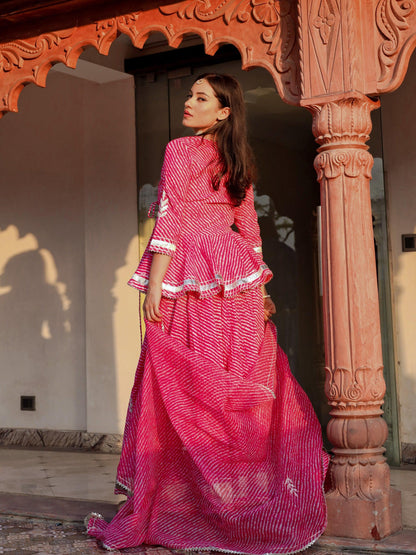 Eshani Pink Lehriya lehenga dupatta set - divenaworld.com