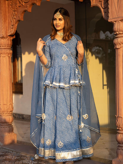 Eshani Blue Lehriya lehenga dupatta set - divenaworld.com