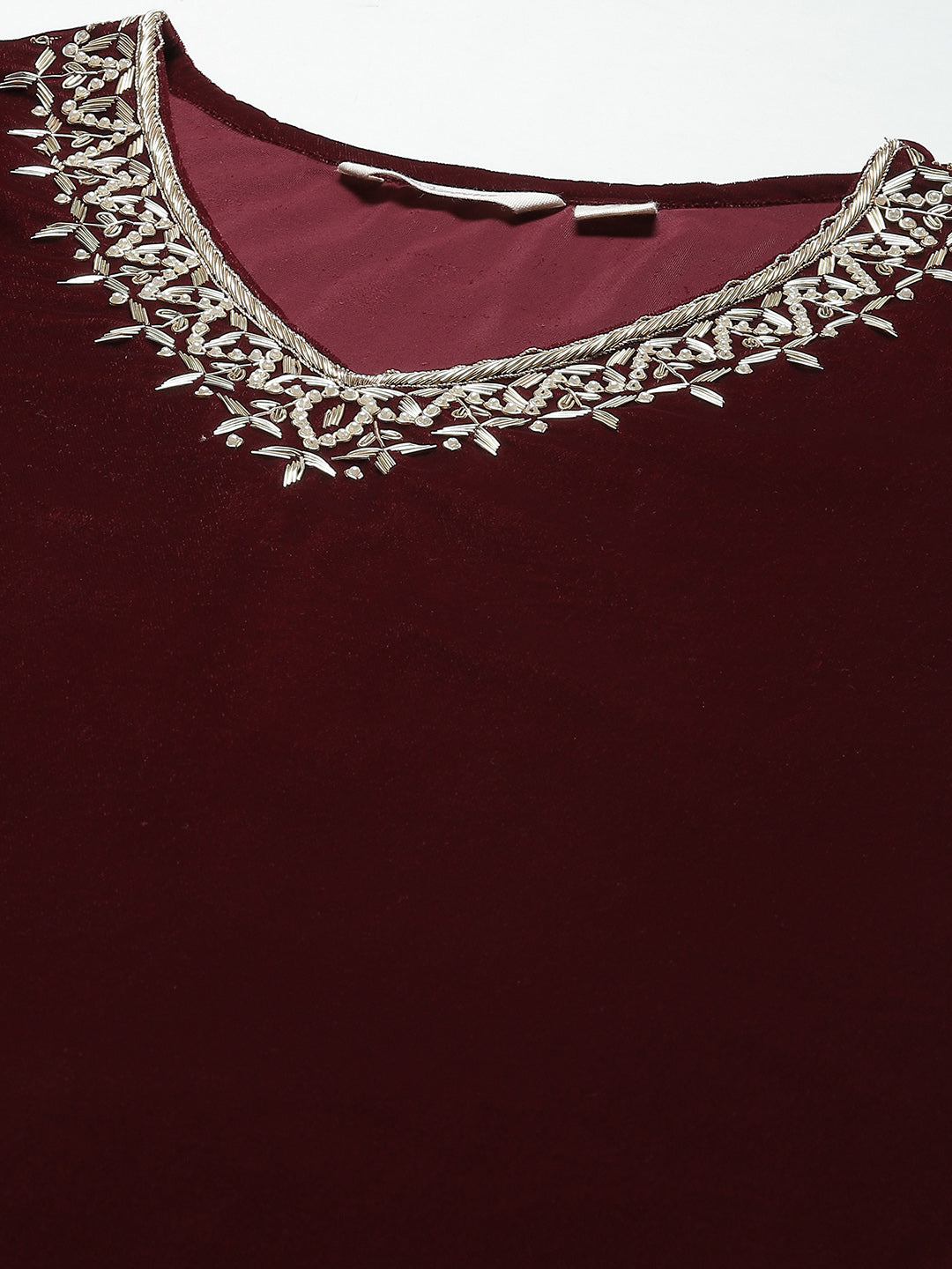 Eshani Maroon Velvet hand work Kurta pant With Net Dupatta set