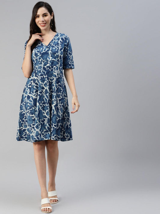 Eshani Indigo Hand Block Printed Short Dress - Eshani world