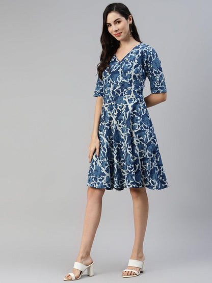 Eshani Indigo Hand Block Printed Short Dress - Eshani world