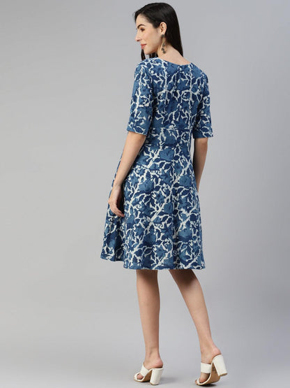 Eshani Indigo Hand Block Printed Short Dress - Eshani world