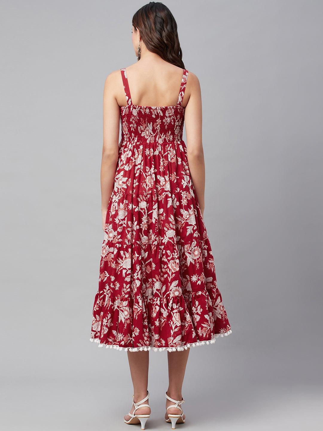 Eshani Red Floral Printed Shoulder Strap Long dress - Eshani world