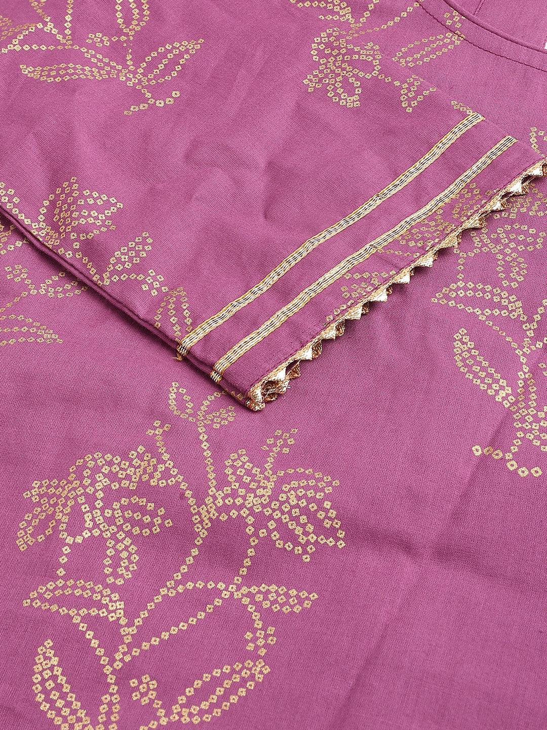 Eshani Purple Foil Print Cotton Sharara Set with Dupatta - Eshani world