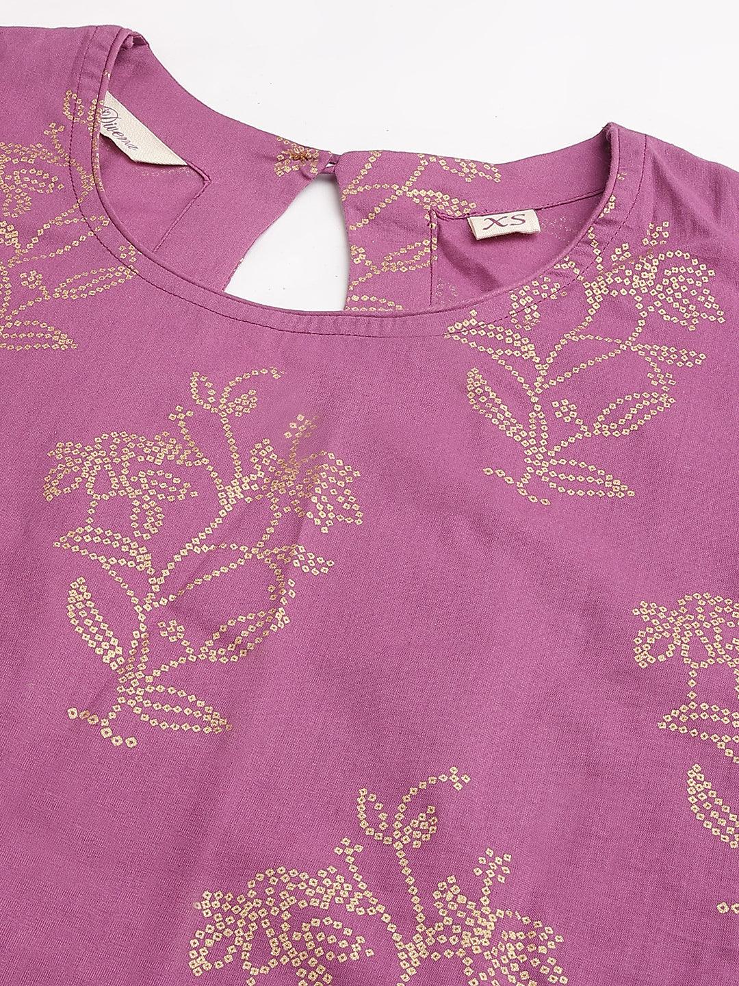 Eshani Purple Foil Print Cotton Sharara Set with Dupatta - Eshani world