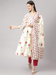 Eshani Cream Chanderi Floral Anarkali Kurta Pant Set with Dupatta - Eshani world