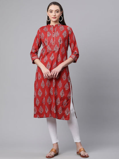 Eshani Red Cotton Straight Kurta - Eshani world