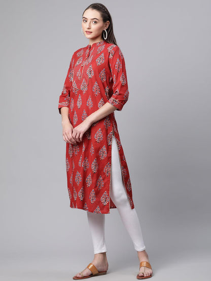 Eshani Red Cotton Straight Kurta - Eshani world