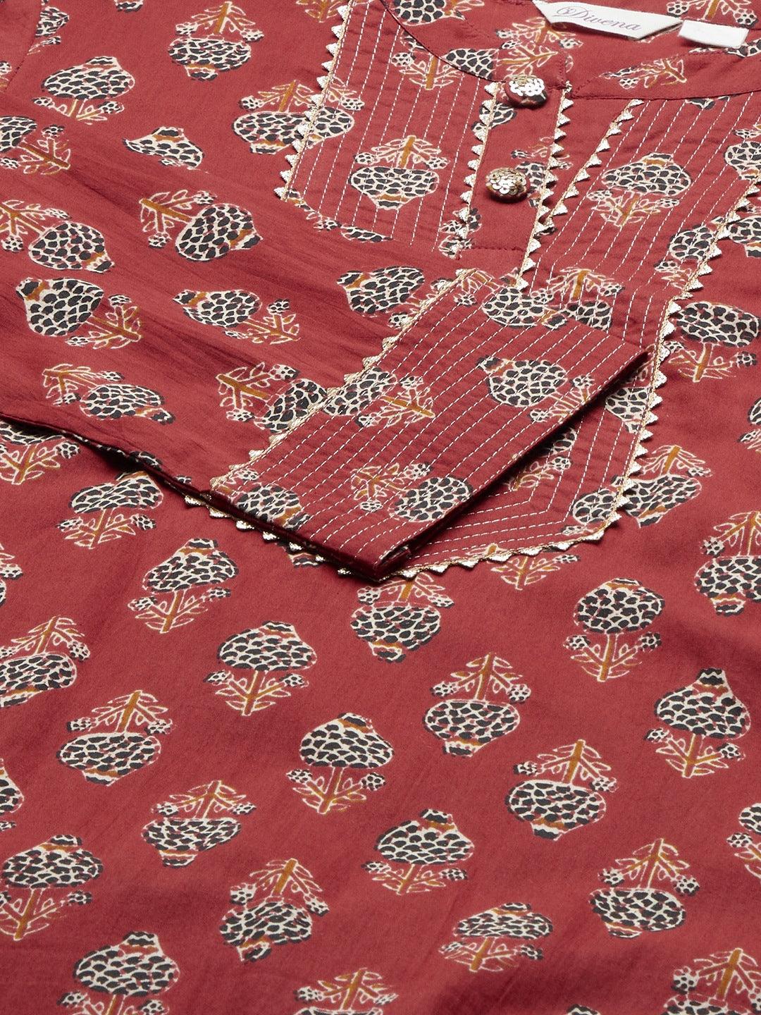 Eshani Red Ethnic Cotton Straight Kurta - Eshani world