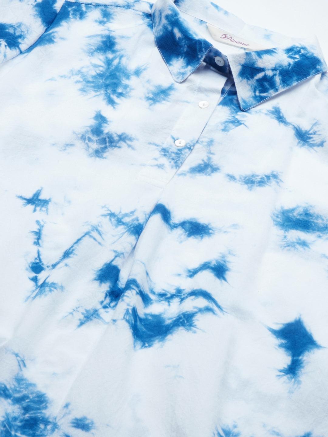 Eshani Blue Cotton Shirt Style Kurta Hem Cuffed Pant Set - Eshani world