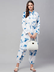 Eshani Blue Cotton Shirt Style Kurta Hem Cuffed Pant Set - Eshani world