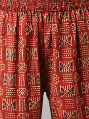 Eshani Black and Red Cotton Buti Printed Kurta with hem Cuffed pant set - Eshani world