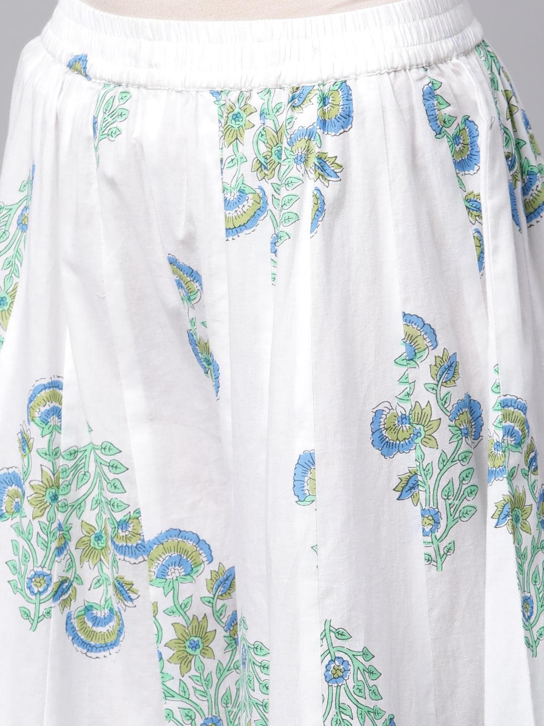 Eshani White Floral Printed Kurta Palazzo set with Dupatta - divenaworld.com