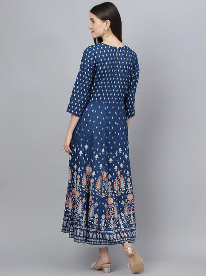 Eshani Indigo Ethnic Motif Rayon Anarkali Kurta - Eshani world