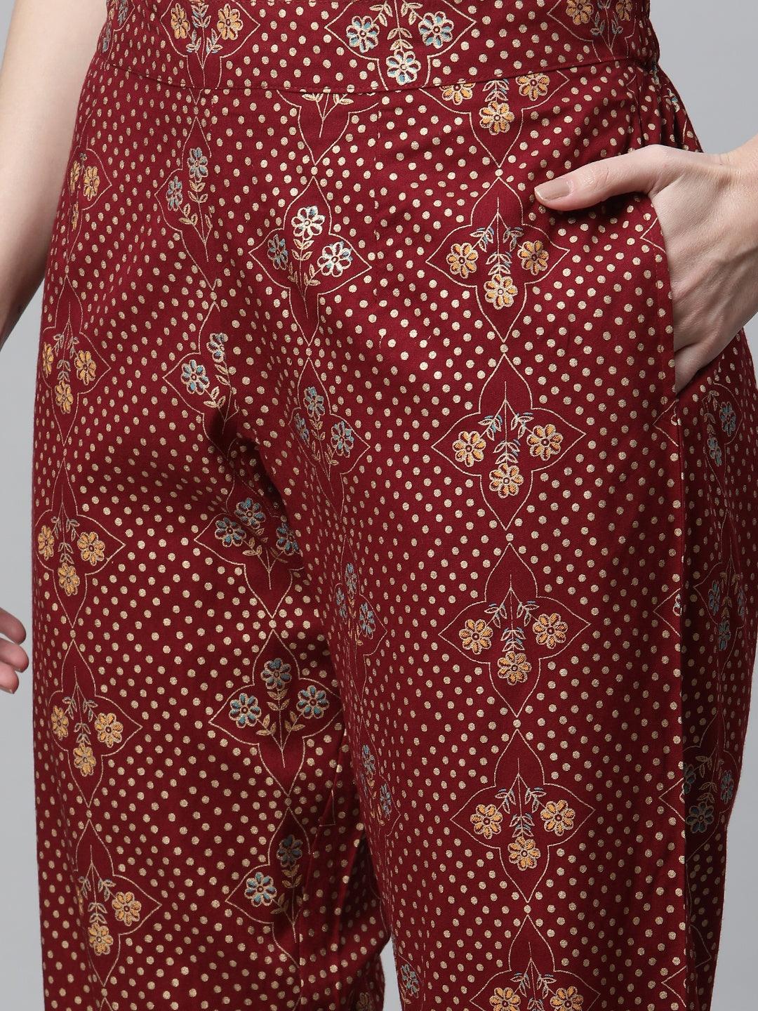 Eshani Maroon Rayon Kurta Pant Set with kota doria Dupatta - Eshani world