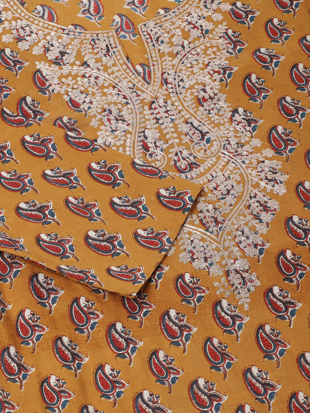 Eshani Brown Floral Printed Cotton Zari Work Kurta for Women