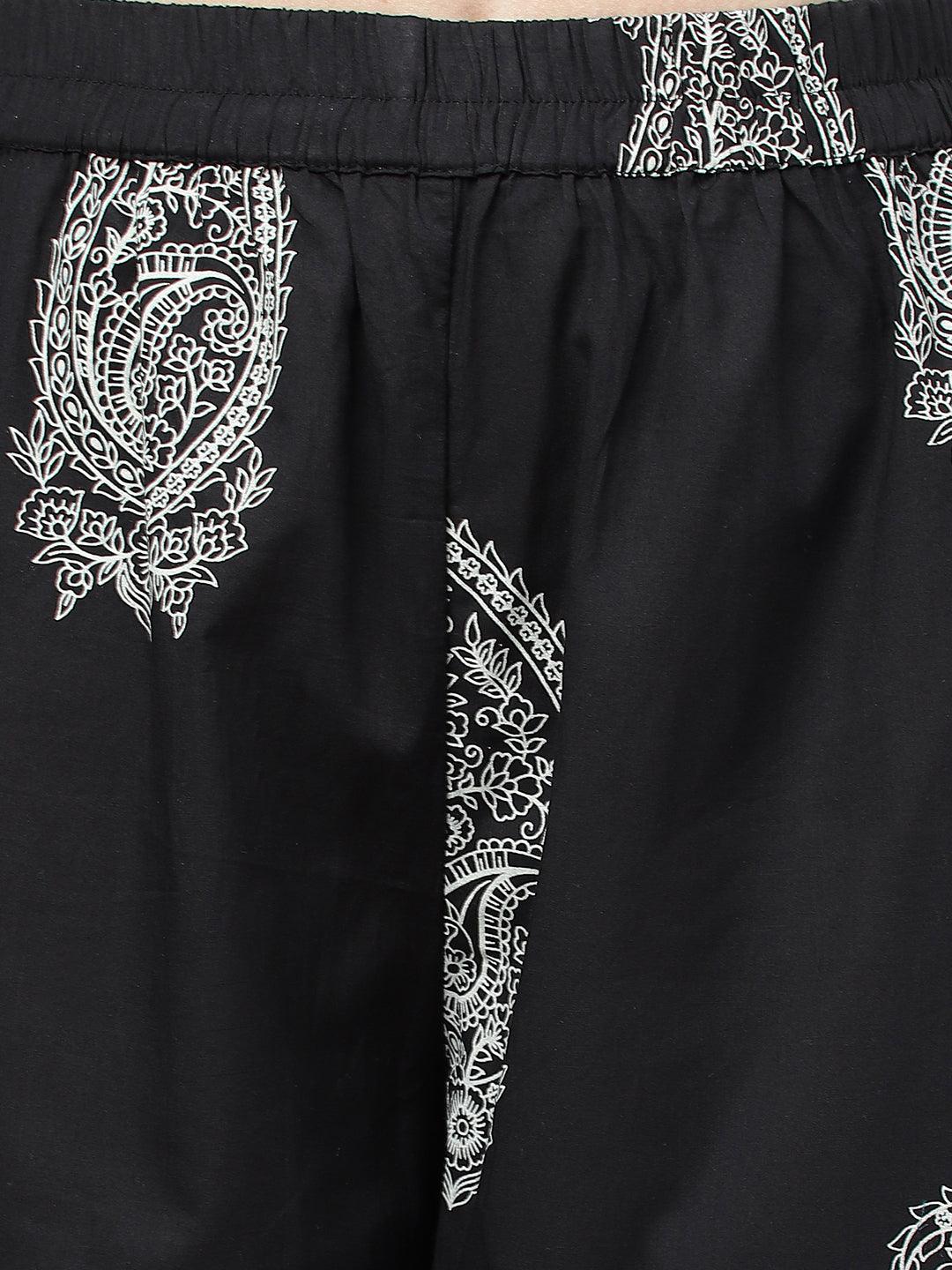 Eshani Black Cotton Straight Kurta Hem Cuffed Pant set - Eshani world