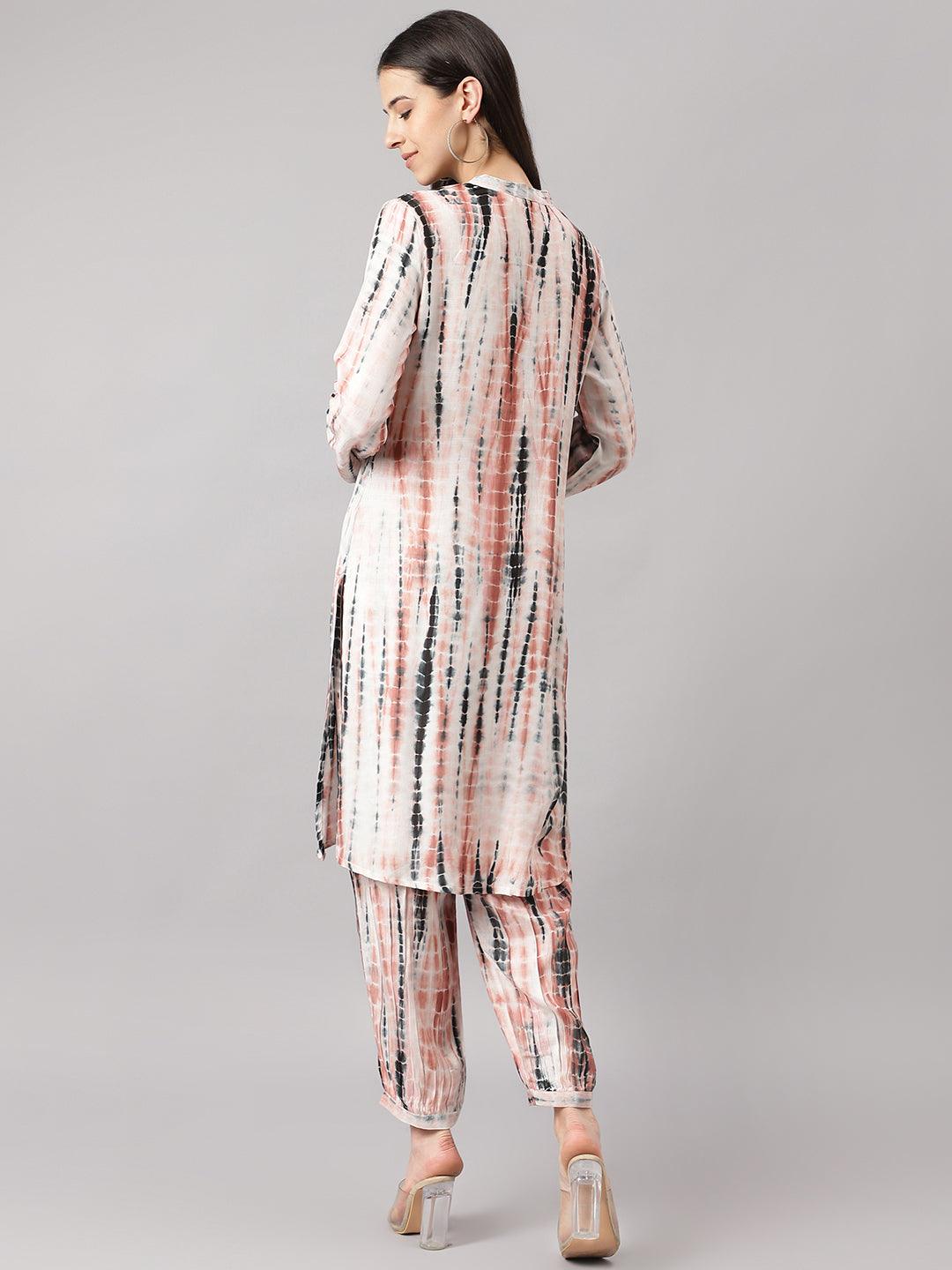 Eshani Cream Muslin Tie and Dye Kurta with Ham Cuffed Pant Set - Eshani world