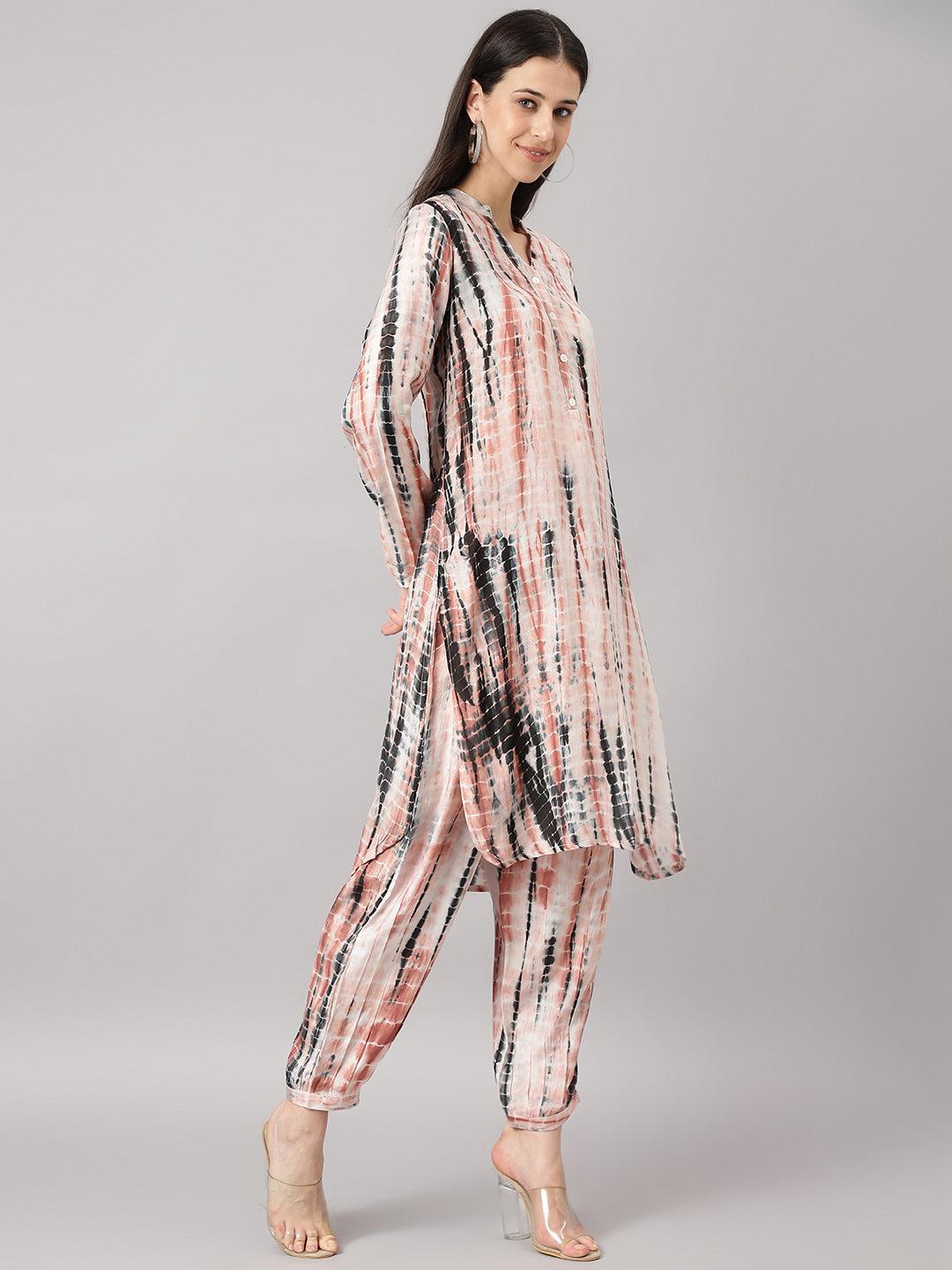 Eshani Cream Muslin Tie and Dye Kurta with Ham Cuffed Pant Set - Eshani world
