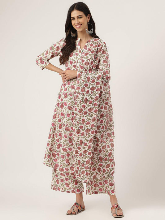 Eshani White Floral Printed Anarkali Kurta Palazoo Sets - Eshani world