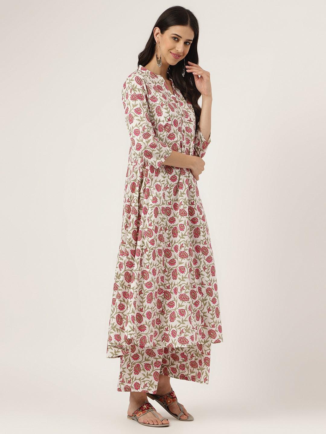 Eshani White Floral Printed Anarkali Kurta Palazoo Sets - Eshani world