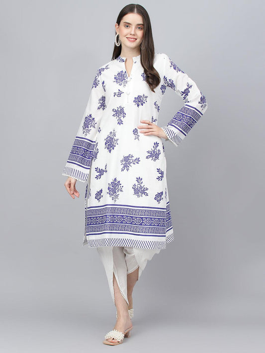 Eshani White Floral Printed Straight Kurta With tulip pant - Eshani world