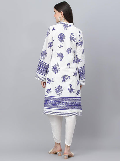 Eshani White Floral Printed Straight Kurta With tulip pant - Eshani world