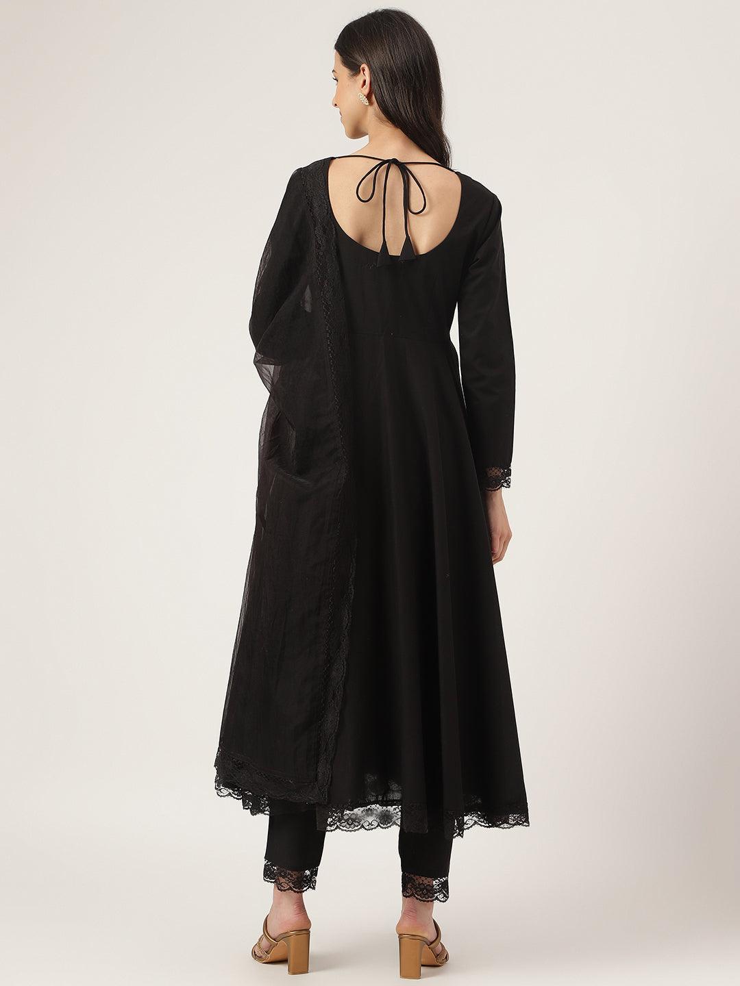 Eshani Black Solid Anarkali Kurta Pant set with Dupatta - Eshani world