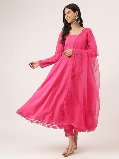 Eshani Pink Solid Anarkali Kurta Pant set with Dupatta - Eshani world