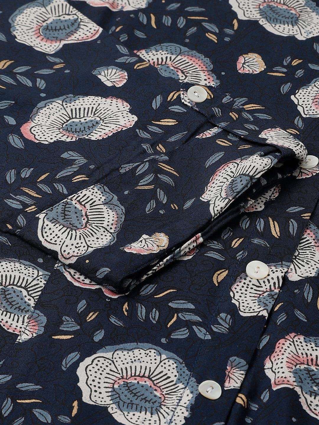Eshani Blue Floral printed Rayon A-line Shirts Style Top - Eshani world