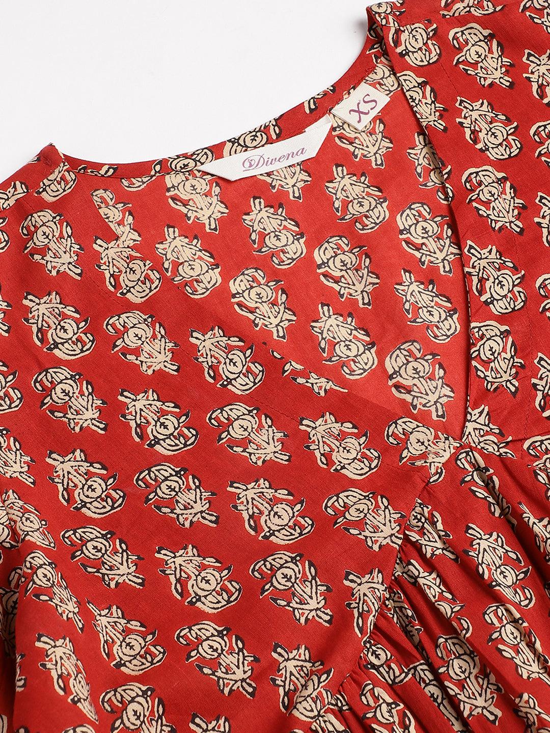 Eshani Red Floral Cotton Pemplum Style Top - Eshani world