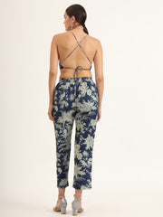 ESHANI Navy Floral Print Pure Cotton Straight Co-ord Set