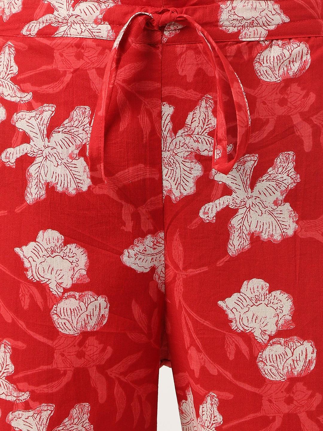 Eshani Red Cotton Peplum Top Pant Co-ords Sets - Eshani world