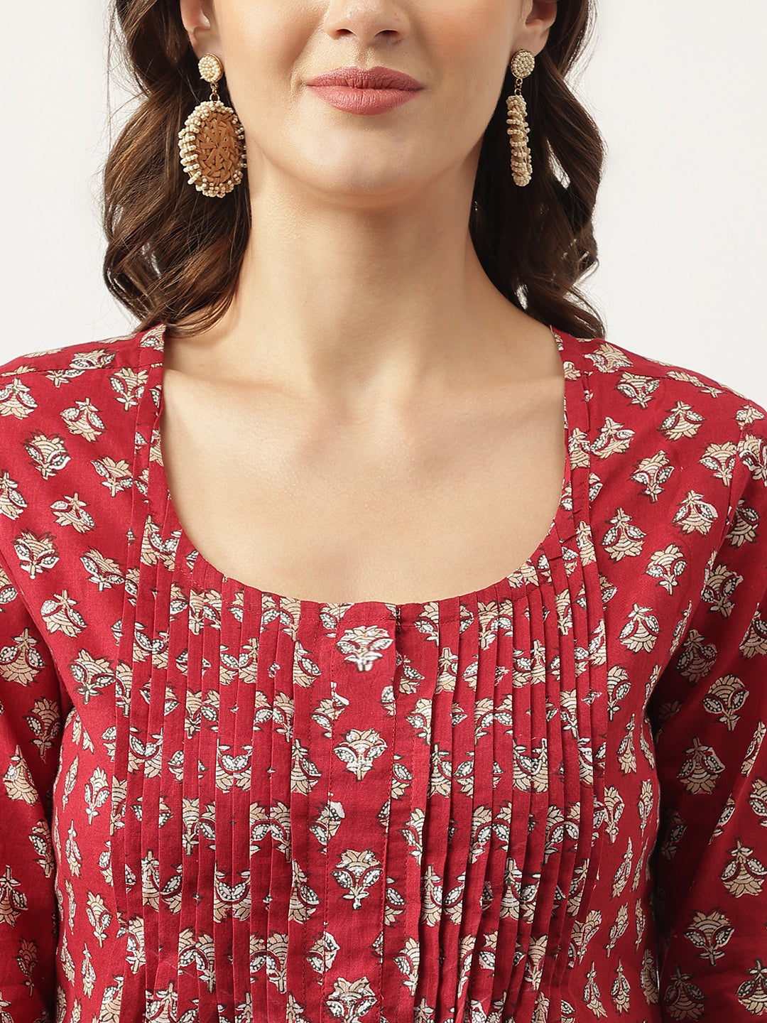 Eshani Maroon Floral Printed Cotton Peplum Top