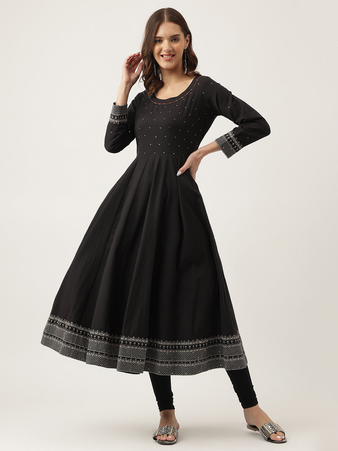 Eshani Black Embroidered Cotton Anarkali Kurta