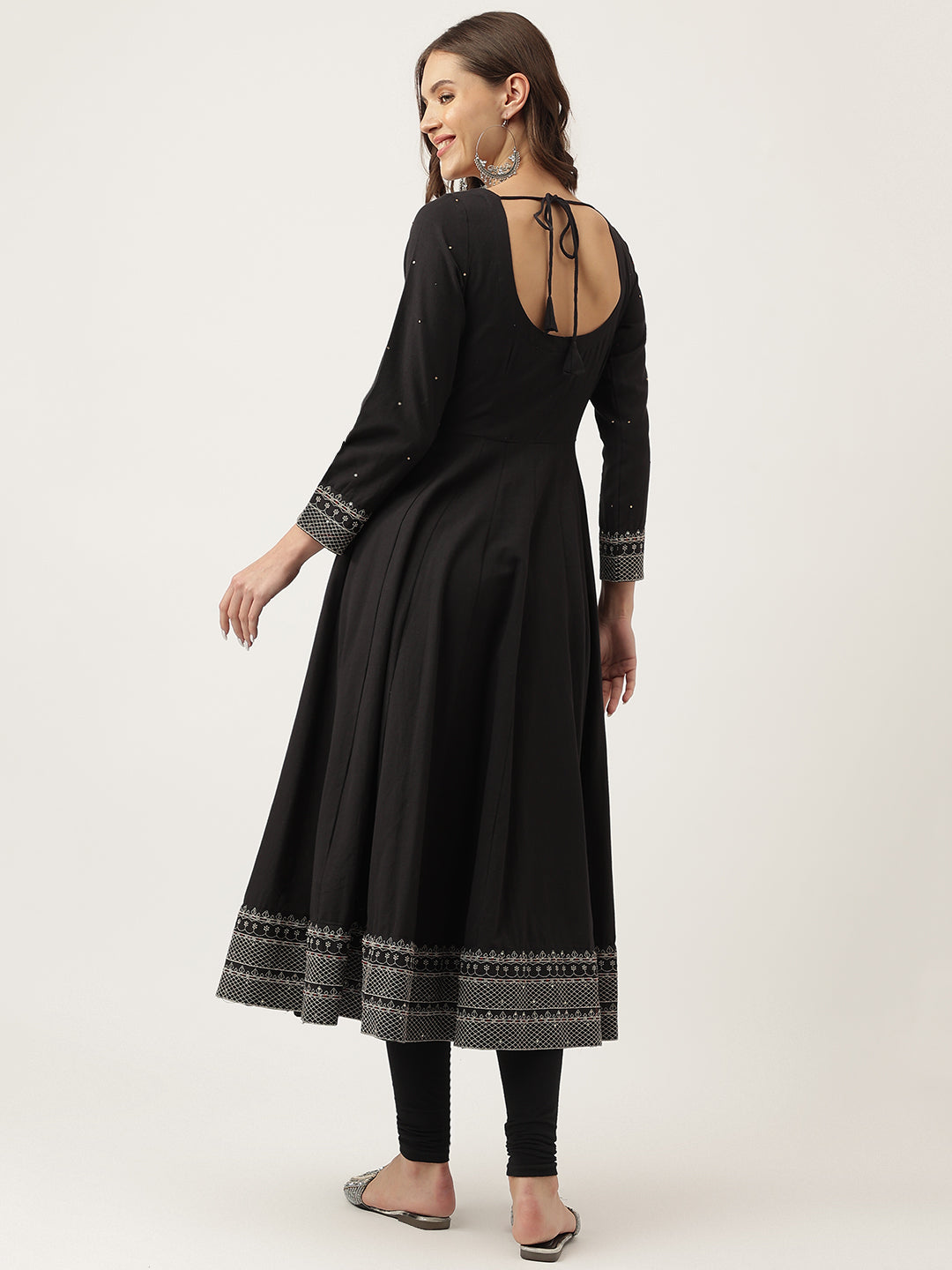 Eshani Black Embroidered Cotton Anarkali Kurta