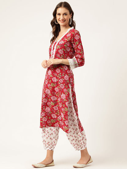 Eshani Floral HandBlock Printed Kurta Trouser & Kota Dori Dupatta Set