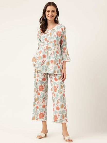 Eshani Women Floral Printed Pure Cotton Tunic With Trousers