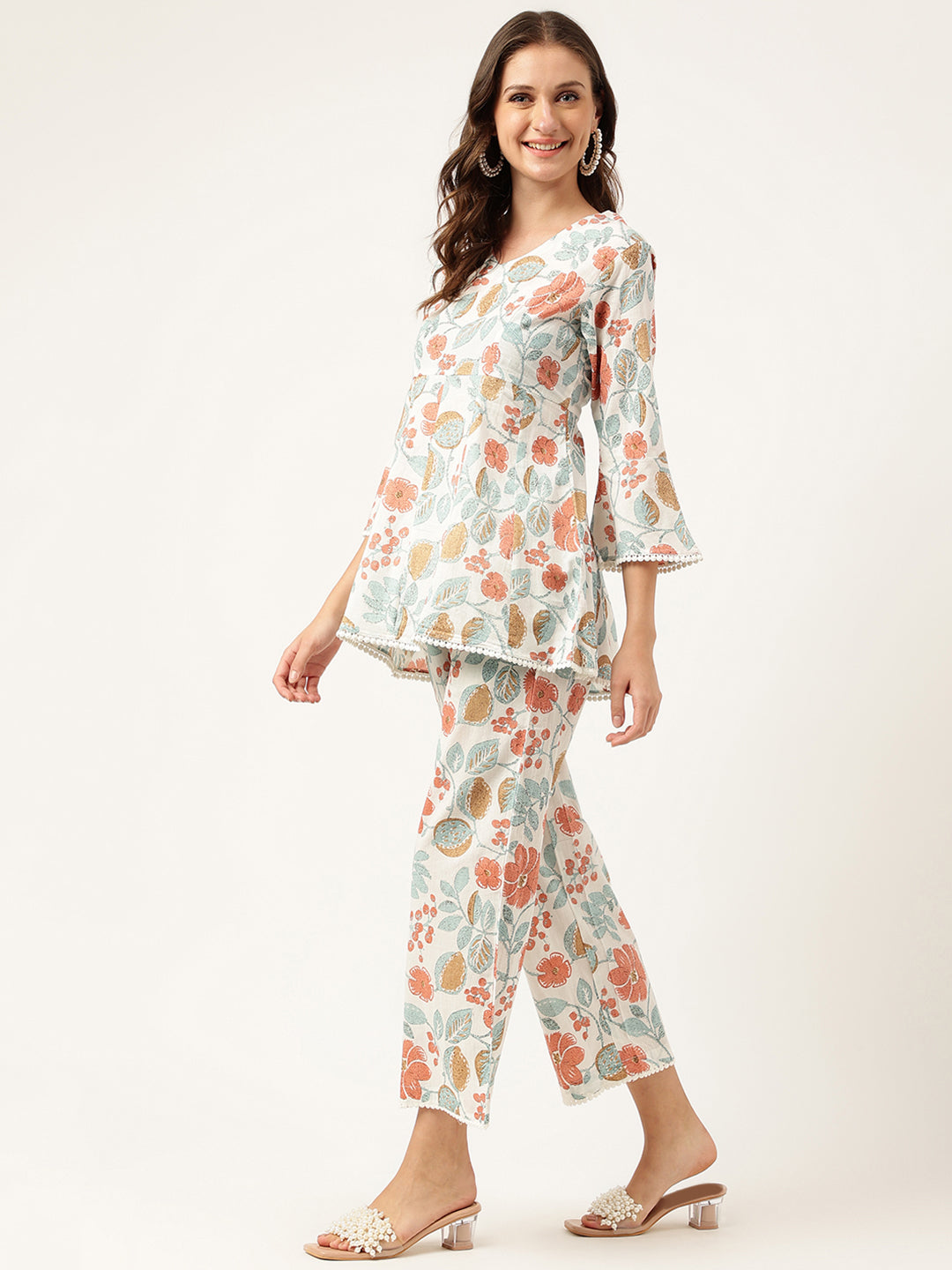 Eshani Women Floral Printed Pure Cotton Tunic With Trousers