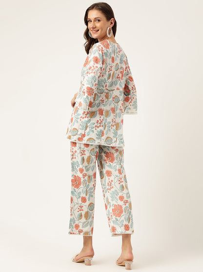 Eshani Women Floral Printed Pure Cotton Tunic With Trousers