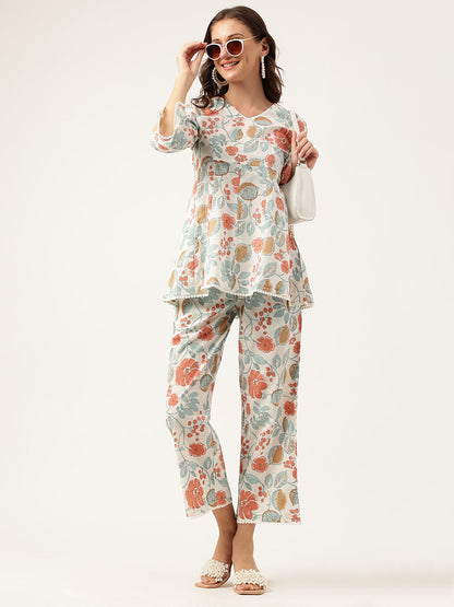 Eshani Women Floral Printed Pure Cotton Tunic With Trousers