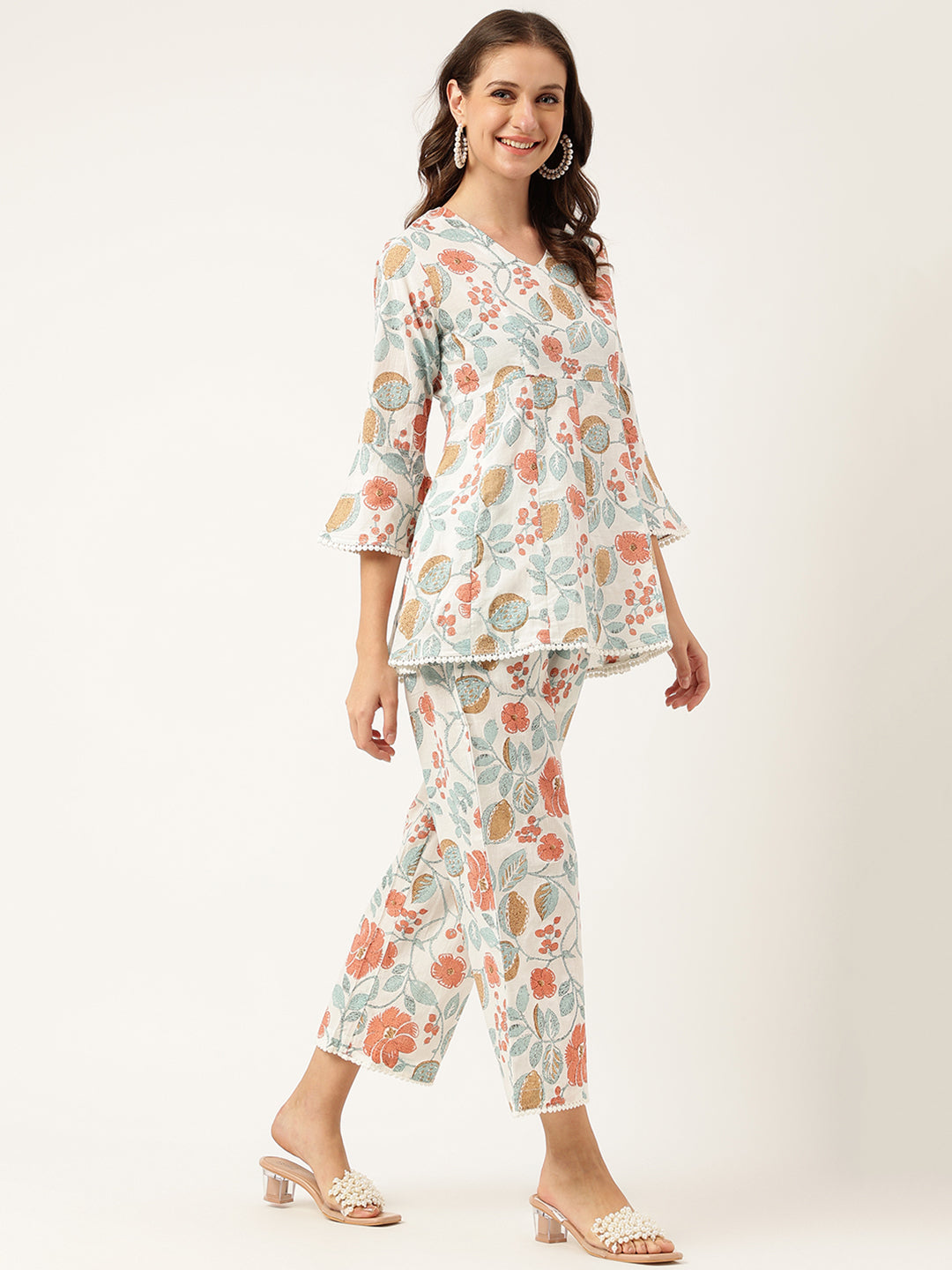 Eshani Women Floral Printed Pure Cotton Tunic With Trousers