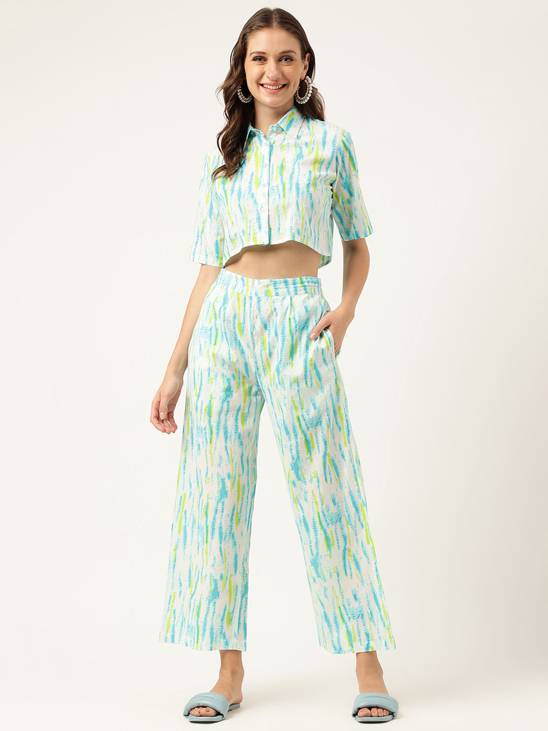 Eshani Women Tie And Dye Pure Cotton Shirt With Trousers