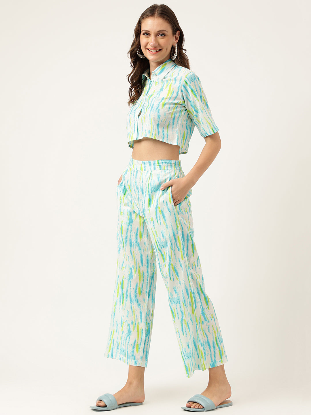 Eshani Women Tie And Dye Pure Cotton Shirt With Trousers