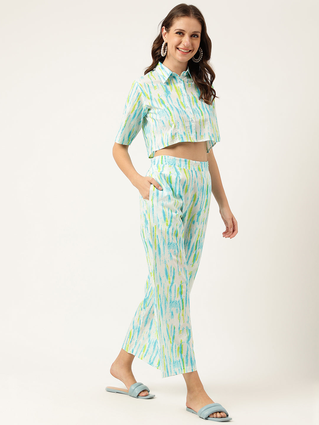 Eshani Women Tie And Dye Pure Cotton Shirt With Trousers