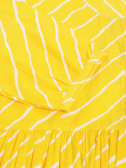 Eshani Stripe Printed Yellow Regular Cotton Top