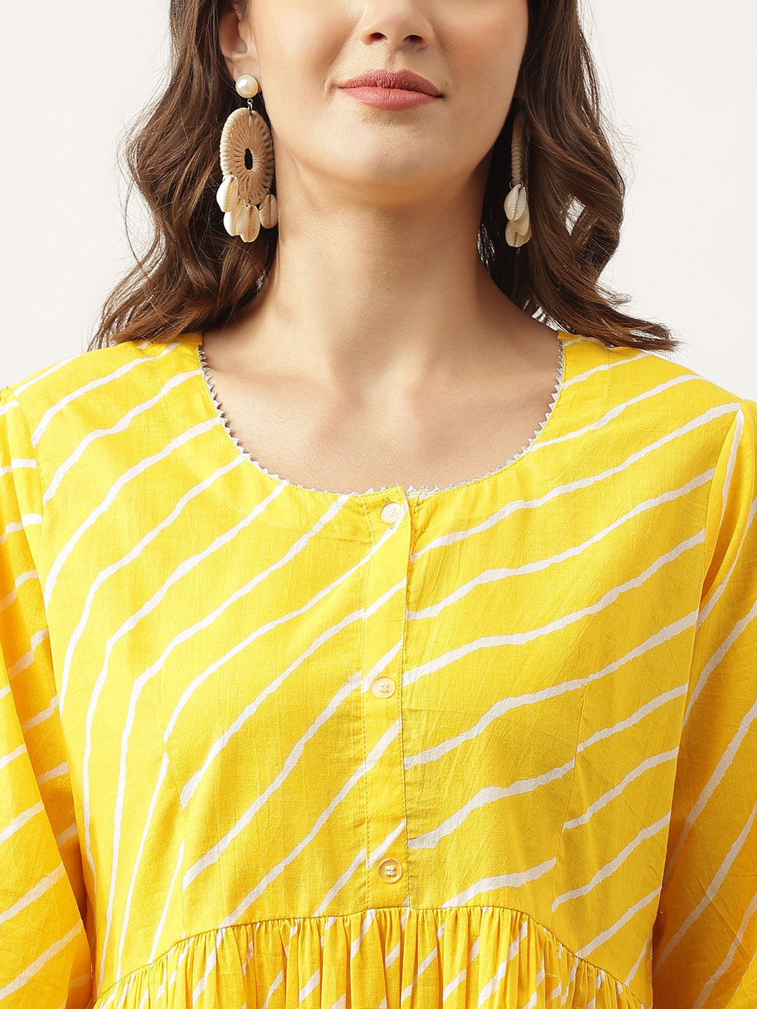 Eshani Stripe Printed Yellow Regular Cotton Top