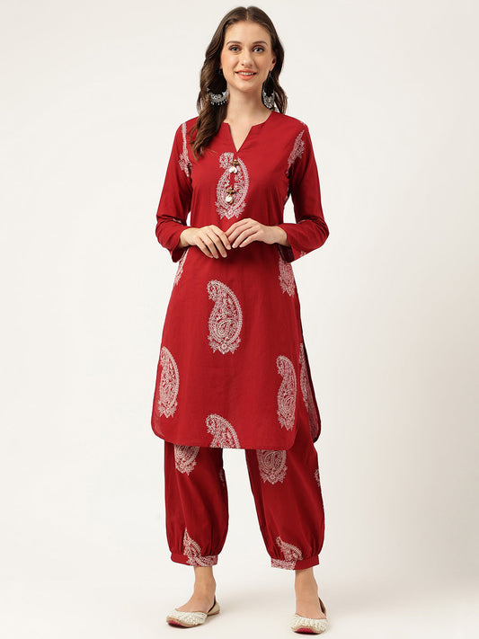 Eshani Maroon Paisley Print Cotton Co-ord Set