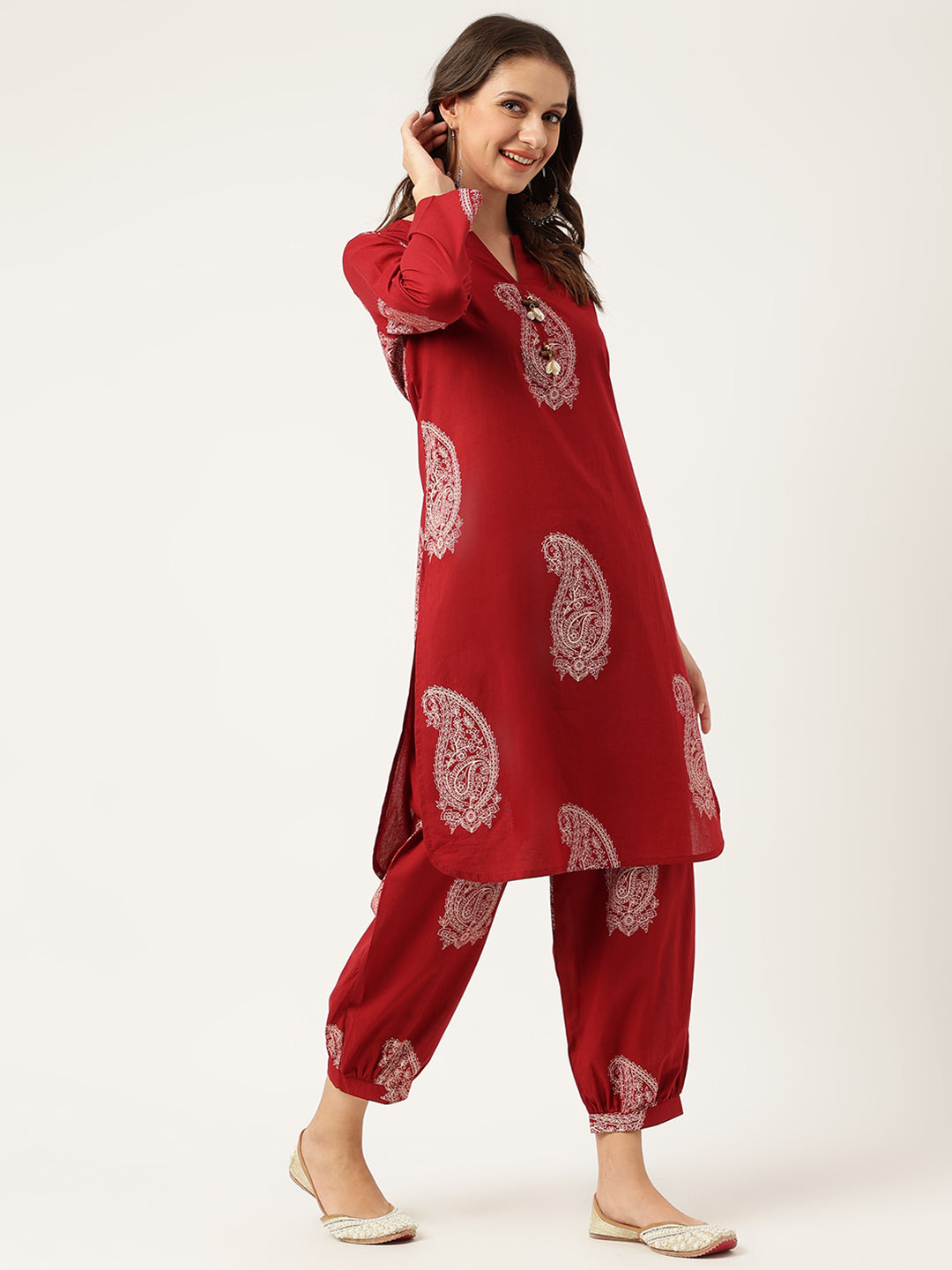 Eshani Maroon Paisley Print Cotton Co-ord Set