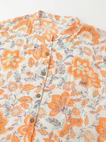 Eshani Orange Floral Print Rayon Regular Top